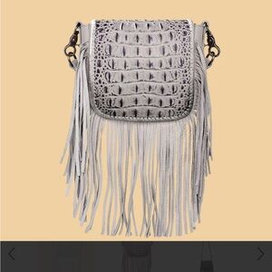 NWT Montana West Genuine Leather Hornback Embossed Croc Fringe Crossbody